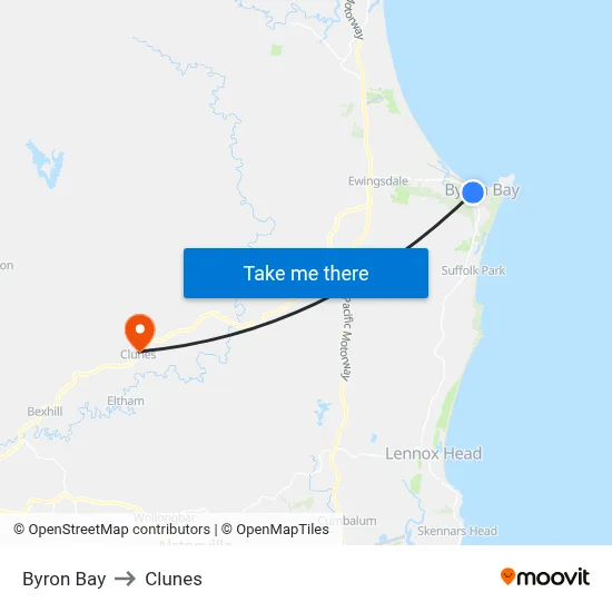 Byron Bay to Clunes map
