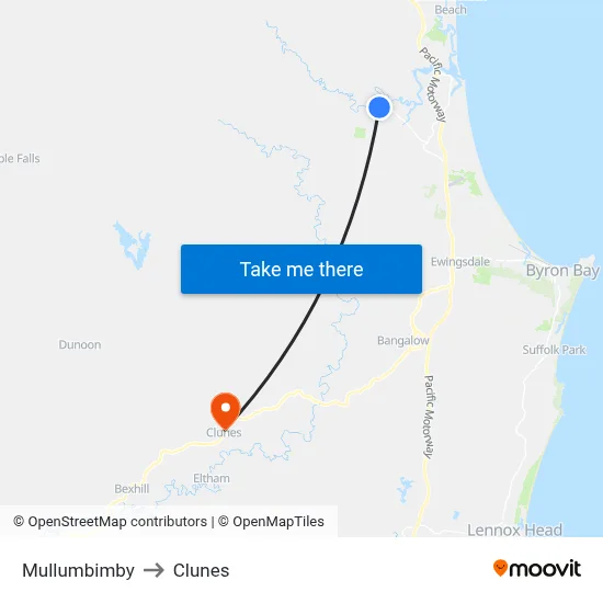 Mullumbimby to Clunes map