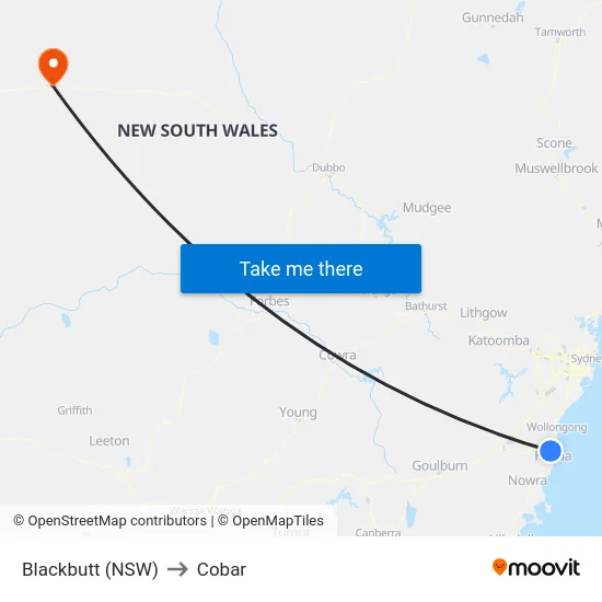 Blackbutt (NSW) to Cobar map