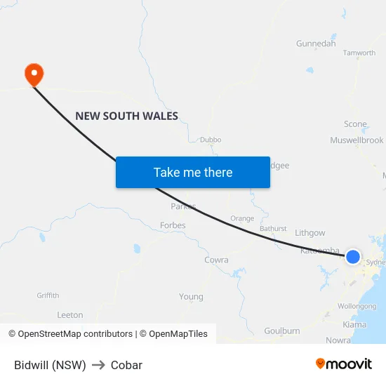 Bidwill (NSW) to Cobar map