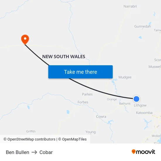 Ben Bullen to Cobar map