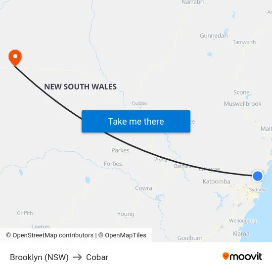 Brooklyn (NSW) to Cobar map