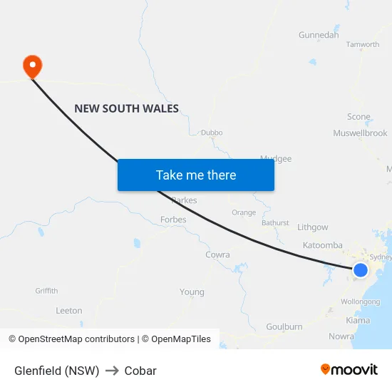 Glenfield (NSW) to Cobar map