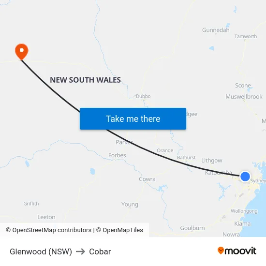 Glenwood (NSW) to Cobar map