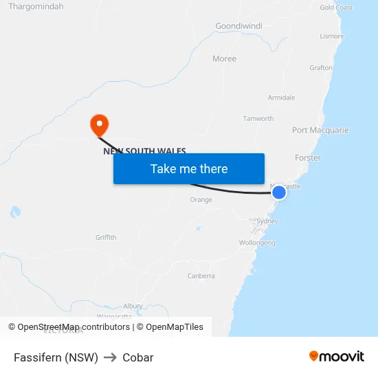 Fassifern (NSW) to Cobar map