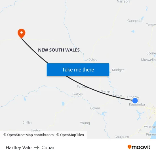 Hartley Vale to Cobar map