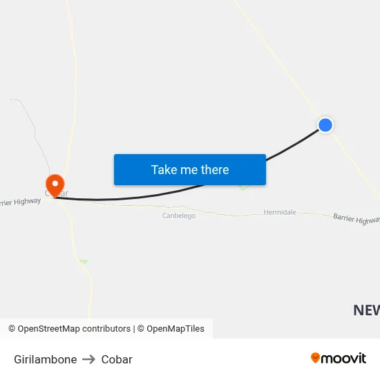 Girilambone to Cobar map