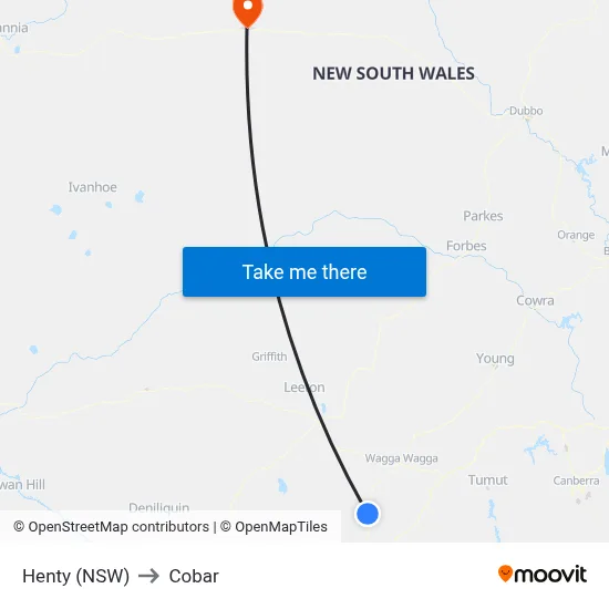 Henty (NSW) to Cobar map