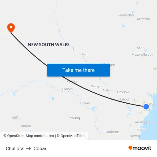 Chullora to Cobar map