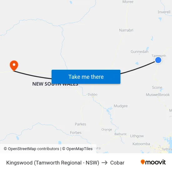 Kingswood (Tamworth Regional - NSW) to Cobar map