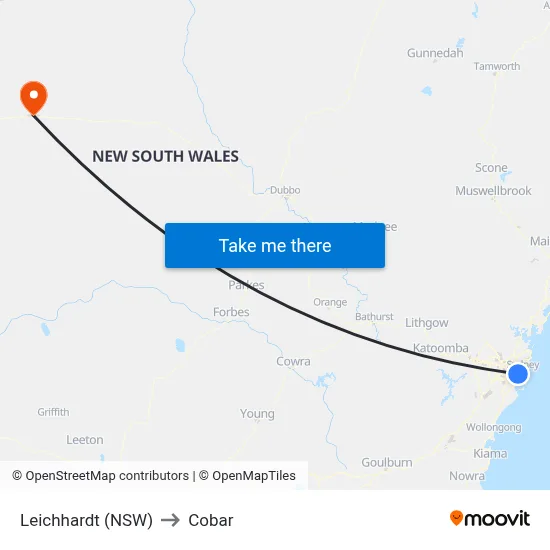 Leichhardt (NSW) to Cobar map
