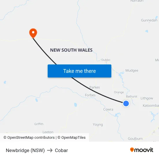 Newbridge (NSW) to Cobar map