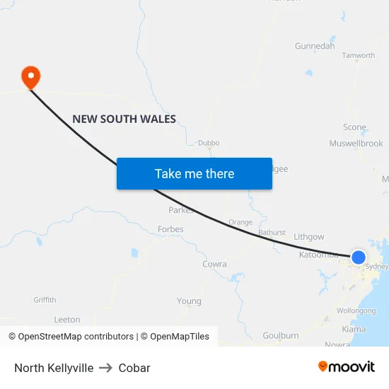 North Kellyville to Cobar map