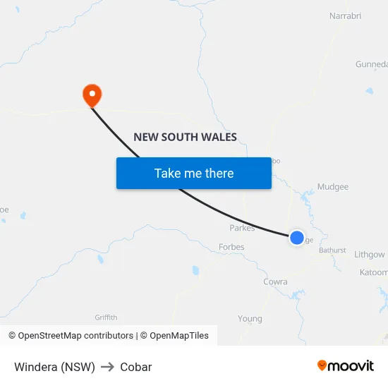 Windera (NSW) to Cobar map