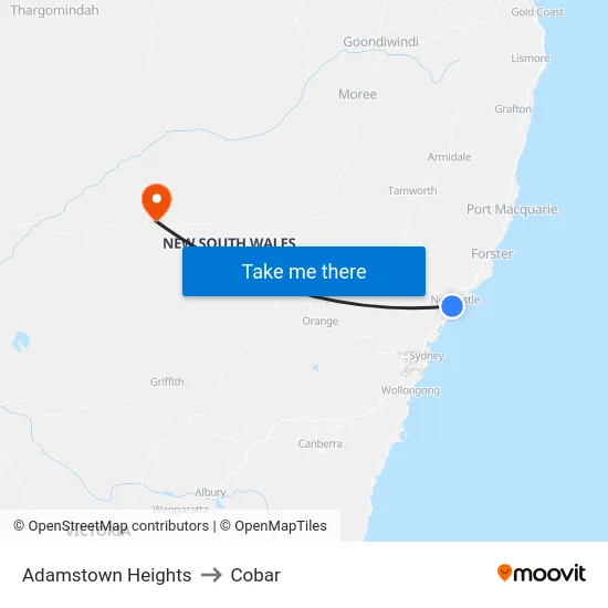 Adamstown Heights to Cobar map