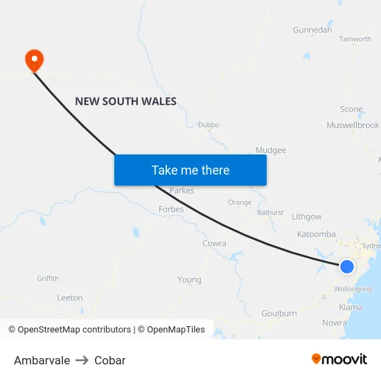 Ambarvale to Cobar map