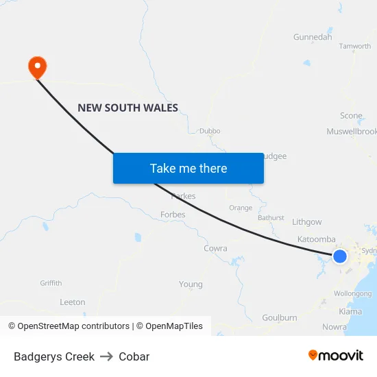 Badgerys Creek to Cobar map