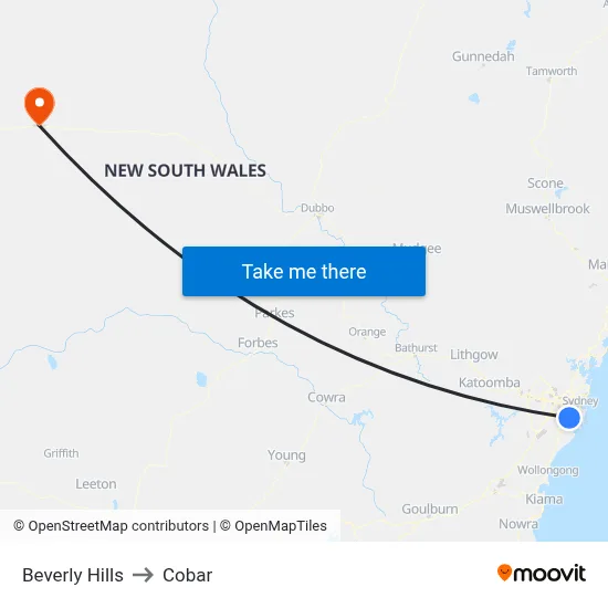 Beverly Hills to Cobar map