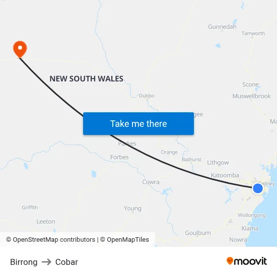 Birrong to Cobar map