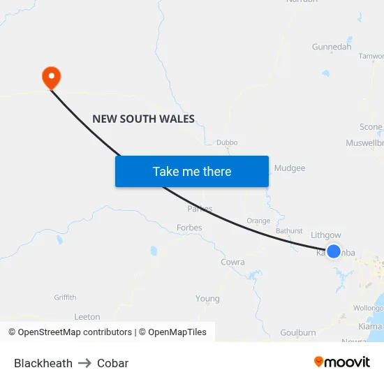 Blackheath to Cobar map