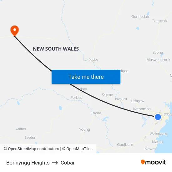 Bonnyrigg Heights to Cobar map