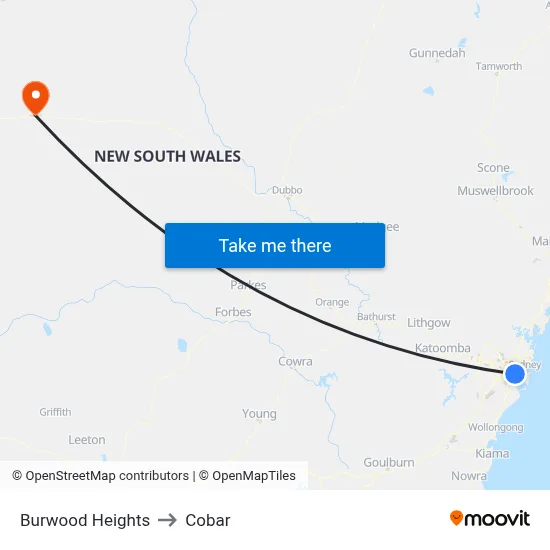Burwood Heights to Cobar map