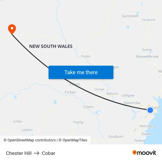 Chester Hill to Cobar map