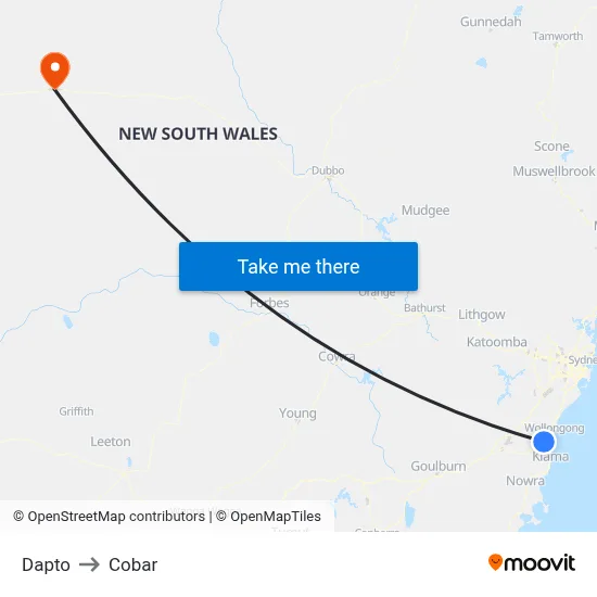 Dapto to Cobar map