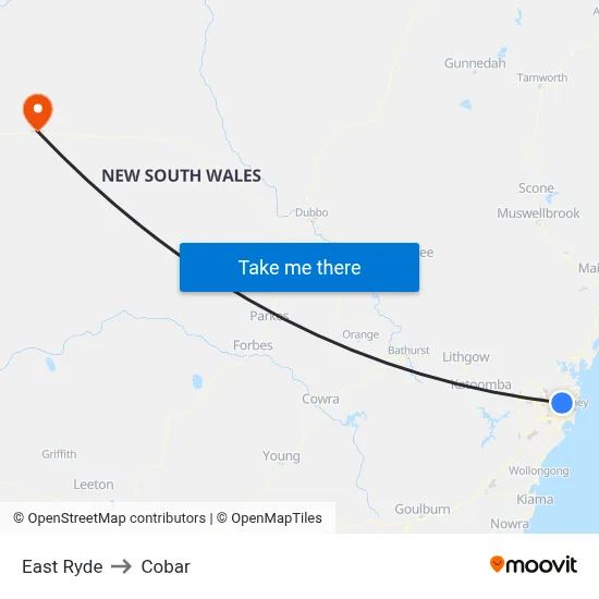 East Ryde to Cobar map