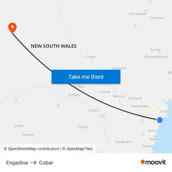 Engadine to Cobar map