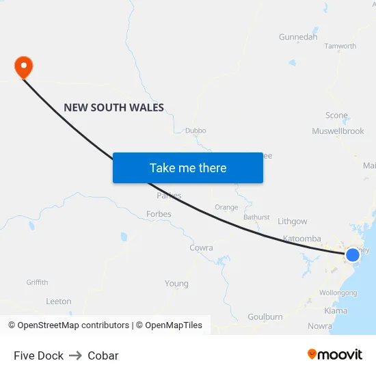 Five Dock to Cobar map