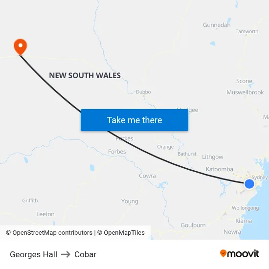 Georges Hall to Cobar map