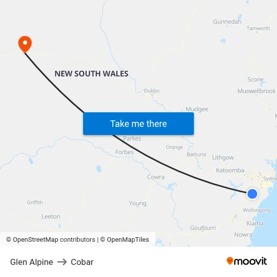 Glen Alpine to Cobar map