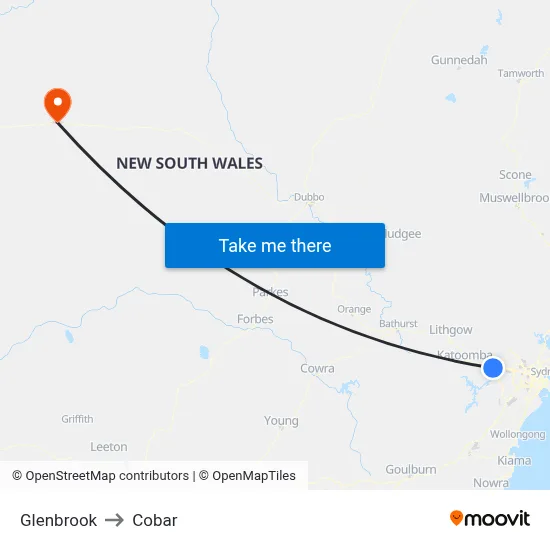 Glenbrook to Cobar map