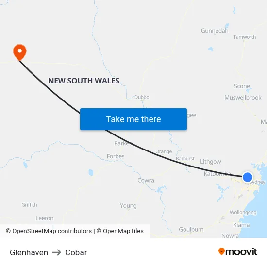 Glenhaven to Cobar map