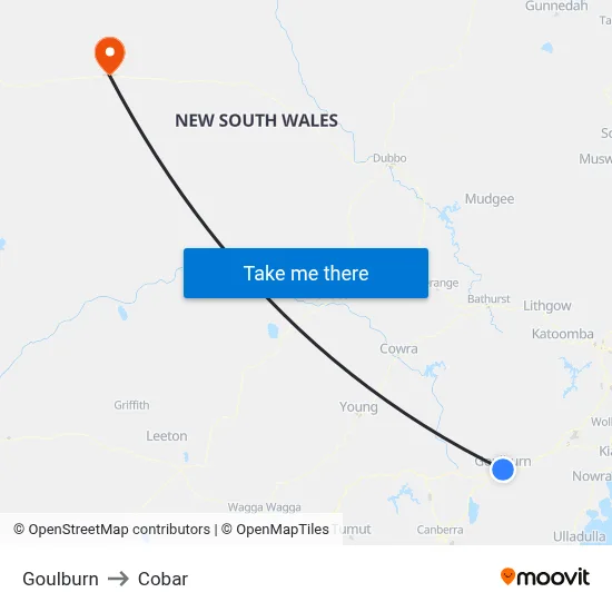 Goulburn to Cobar map