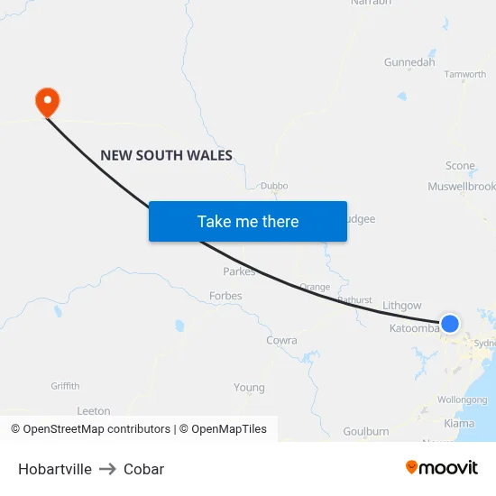Hobartville to Cobar map