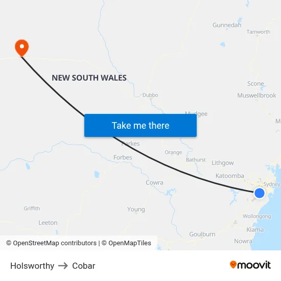 Holsworthy to Cobar map