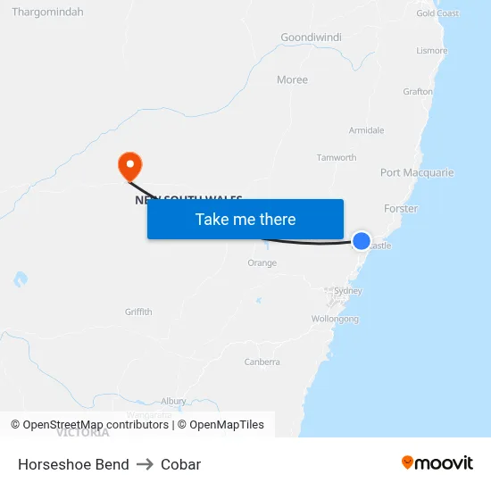 Horseshoe Bend to Cobar map