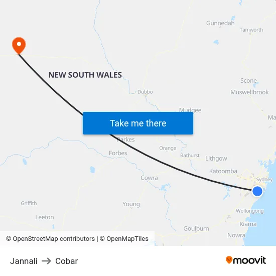 Jannali to Cobar map