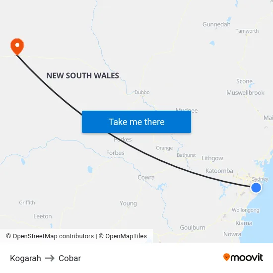 Kogarah to Cobar map