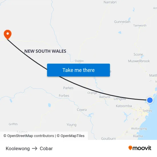 Koolewong to Cobar map