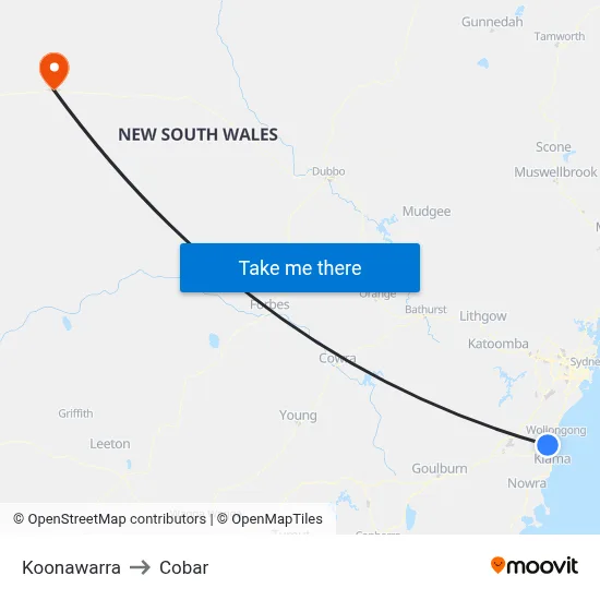 Koonawarra to Cobar map