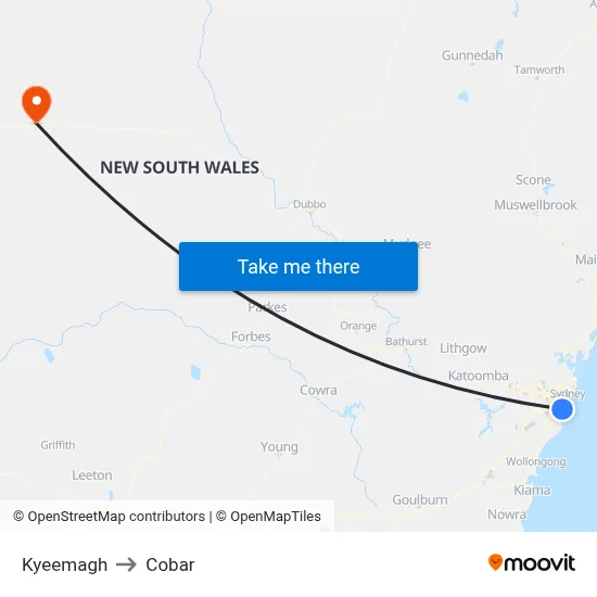 Kyeemagh to Cobar map