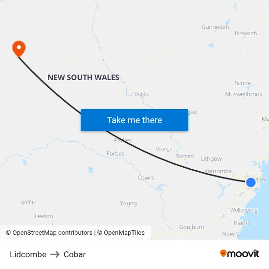 Lidcombe to Cobar map