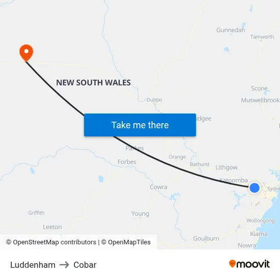 Luddenham to Cobar map