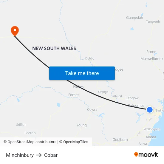 Minchinbury to Cobar map