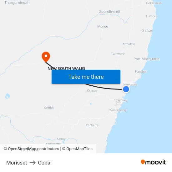 Morisset to Cobar map