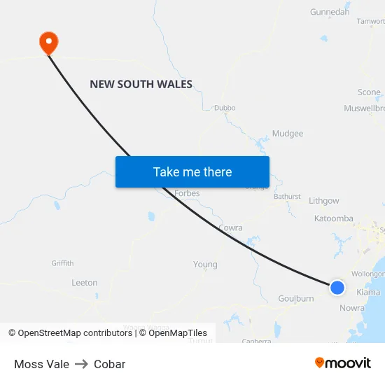 Moss Vale to Cobar map