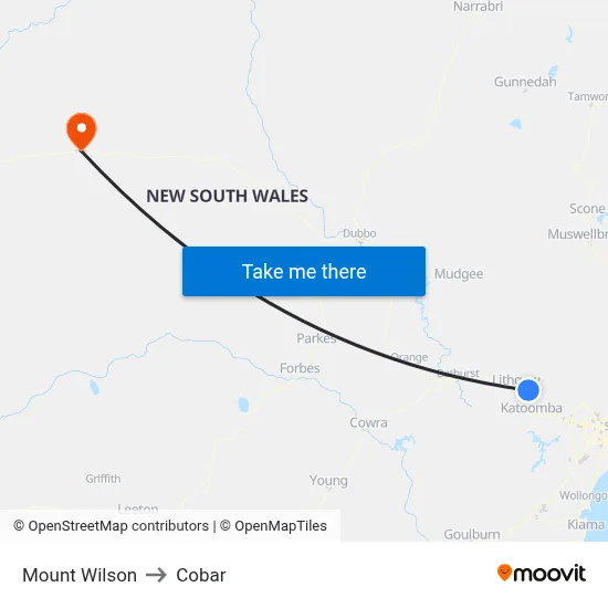 Mount Wilson to Cobar map